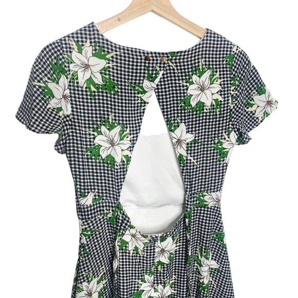 Lulus Checkered Floral White Yellow Flower Mini Dress Cut Out Short Sleeve Small - Picture 2 of 16
